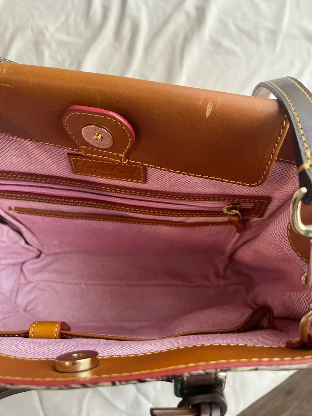 Dooney & Bourke Croc-Embossed Satchel in Taupe and Dark Brown